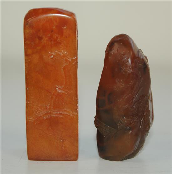 Two Chinese stone seals, 7cm, bases blank